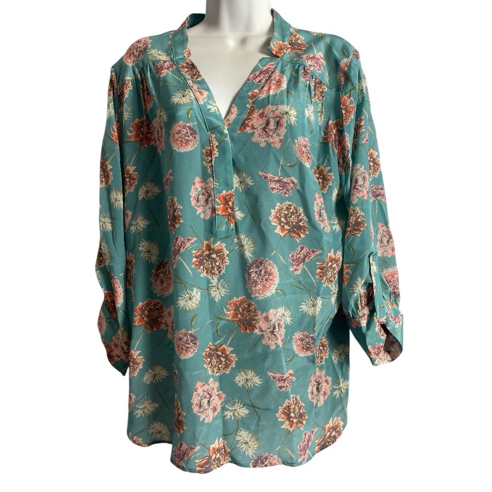 Lavender Brown Silk Floral Top Size L